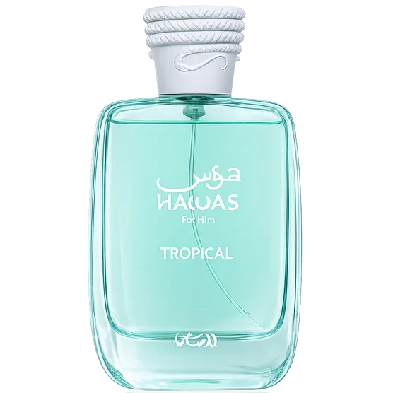 Perfume Rasasi Hawas Tropical 100ml frasco árabe hombre aromático verde agua de coco higo jengibre sándalo