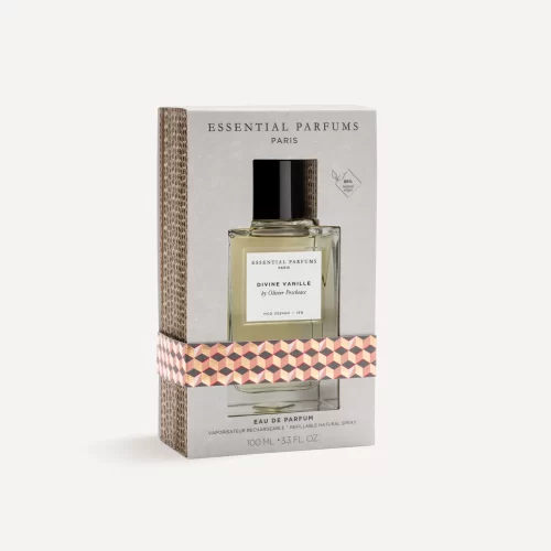 Essential Parfums Divine Vanille 100ml - Frasco y caja Essential Parfums Divine Vanille 100ml frasco con caja perfume nicho unisex ambarado avainillado
