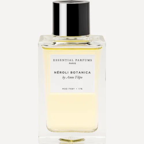 Essential Parfums Néroli Botanica 100 ml - Frasco Frasco rectangular de cristal de Néroli Botanica 100 ml de Essential Parfums con jugo amarillo, tapón negro y etiqueta blanca