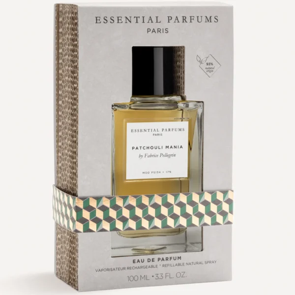 Essential Parfums Patchouli Mania 100ml frasco con caja perfume nicho unisex amaderado pachulí
