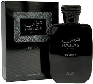 Rasasi Hawas Kobra 100ml frasco con caja perfume árabe hombre oriental amaderado jengibre bergamota té verde