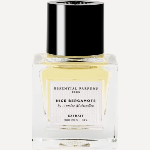 Essential Parfums Nice Bergamote Extrait 30 ml - Frasco Frasco cuadrado de cristal transparente de Nice Bergamote Extrait 30 ml de Essential Parfums con jugo amarillo, tapón negro y etiqueta blanca
