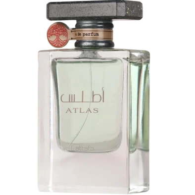Perfume Lattafa Atlas 55ml frasco árabe unisex acuático fresco marino sal limón iris ámbar gris sándalo