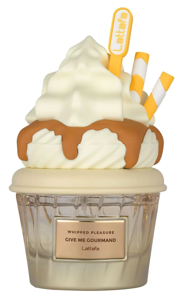 Perfume Lattafa Whipped Pleasure 75ml frasco árabe unisex gourmand caramelo salado palomitas leche jazmín tonka