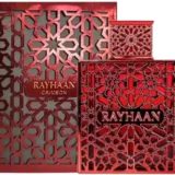 Rayhaan Crimson 100ml frasco con caja perfume árabe unisex especiado canela pimienta rosa sándalo benjuí ámbar