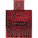 Perfume Rayhaan Crimson 100ml frasco árabe unisex especiado resinoso canela cardamomo benjuí vainilla incienso