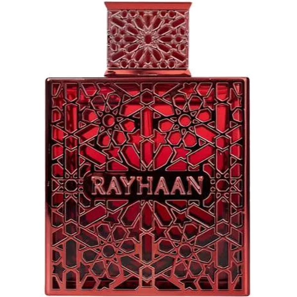 Perfume Rayhaan Crimson 100ml frasco árabe unisex especiado resinoso canela cardamomo benjuí vainilla incienso