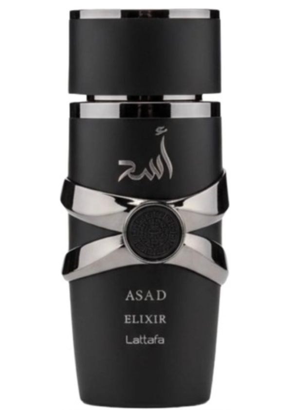 Perfume Lattafa Asad Elixir 100ml frasco árabe hombre amaderado especiado pimienta rosa azafrán tabaco vainilla