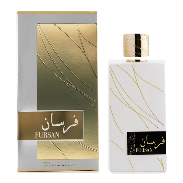 Khadlaj Fursan White 100ml frasco con caja perfume árabe mujer gourmand cremoso dulce vainilla