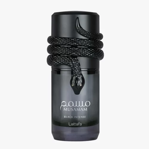 Lattafa Musamam Black Intense 100ml - Frasco Perfume Lattafa Musamam Black Intense 100ml frasco árabe unisex amaderado aromático lavanda cacao tonka pachulí