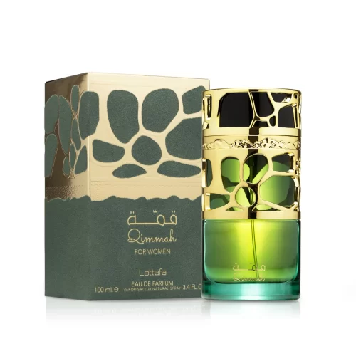 Lattafa Qimmah for Women 100ml frasco con caja perfume árabe femenino gourmand floral almendra café cremoso