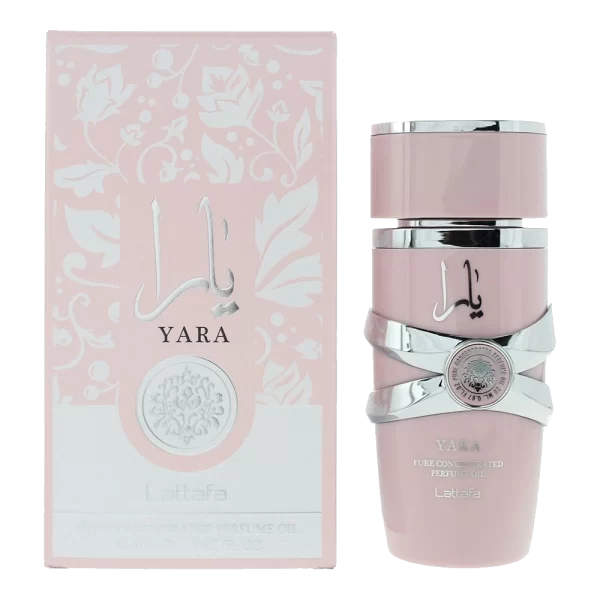 Lattafa Yara Rosa aceite 20ml frasco con caja perfume árabe mujer oriental avainillado dulce