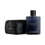Set Laverne Gentle 100ml con bolso, perfume árabe masculino de cuero amaderado con oud, ciprés y almizcle
