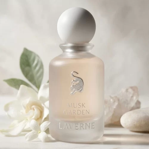 Laverne Musk Garden 100ml - Frasco con notas olfativas Laverne Musk Garden 100ml frasco perfume árabe unisex floral frutal almizcle ruibarbo mora rosa violeta vainilla notas
