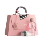Set Laverne Sense 75ml: frasco, bolso rosado y polvos perfumados, perfume árabe mujer floral frutal con jazmín y almizcle