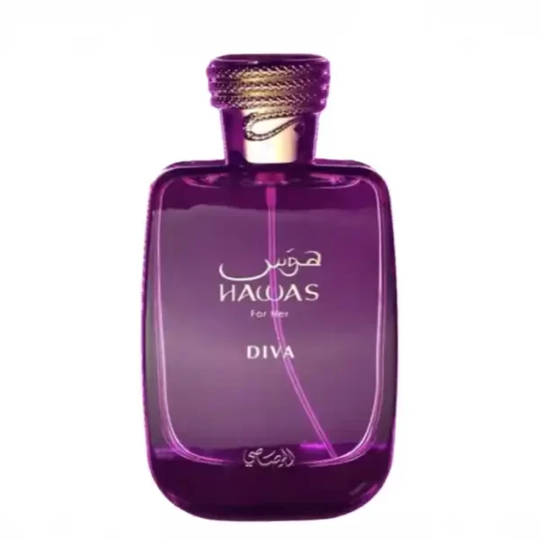 Perfume Rasasi Hawas Diva 100ml frasco árabe femenino oriental floral frutos rojos rosa vainilla ámbar gris