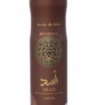 Ambientador Lattafa Asad Bourbon 300ml spray de hogar árabe aroma gourmand especiado cacao vainilla y ámbar