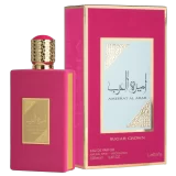 Frasco y estuche original del perfume árabe Sugar Crown de Asdaaf 100 ml con acabados dorados y diseño rosa fucsia