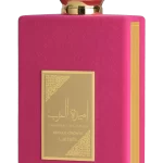 Frasco fucsia del perfume Asdaaf Ameerat Al Arab Sugar Crown 100 ml con tapón dorado en forma de corona