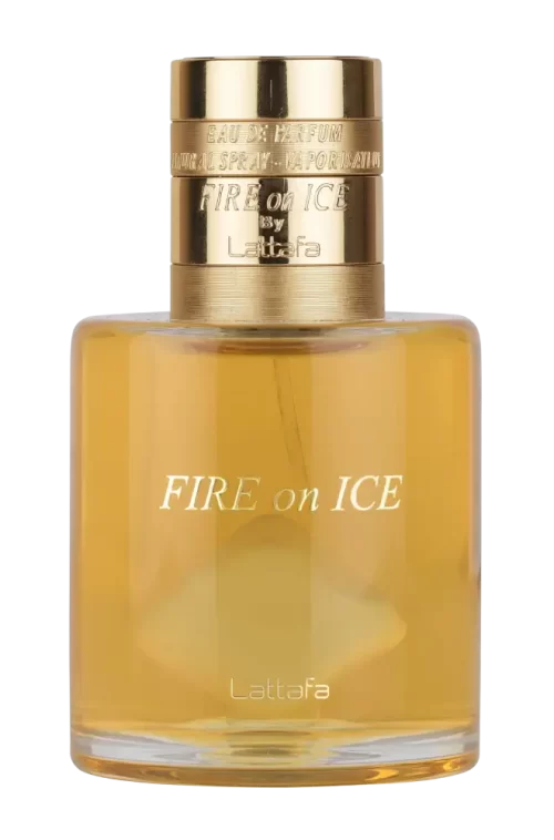 Perfume Lattafa Fire On Ice 110ml frasco árabe unisex gourmand frutal frambuesa coñac