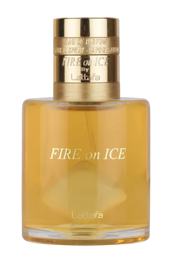 Perfume Lattafa Fire On Ice 110ml frasco árabe unisex gourmand frutal frambuesa coñac