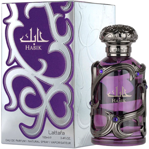 Lattafa Habik for Men 100ml - Frasco y caja Lattafa Habik for Men 100ml frasco con caja perfume árabe masculino