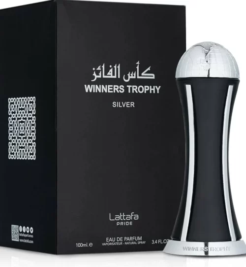 Lattafa Winners Trophy Silver 100ml frasco con caja, perfume árabe amaderado fresco aromático