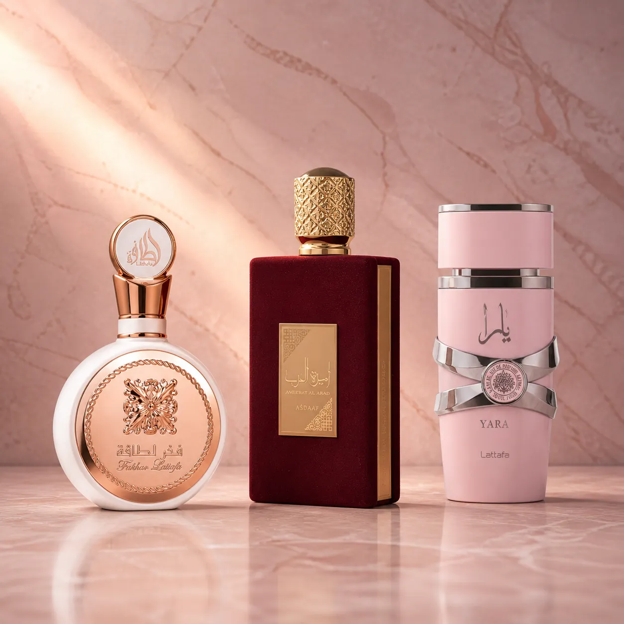 Perfumes árabes para mujer en Canarias: Lattafa Fakhar, Asdaaf Ameerat Al Arab y Lattafa Yara — Perfumes de Oriente