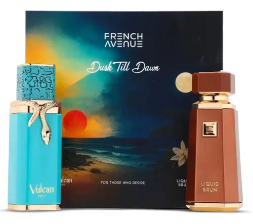 Pack Liquid Brun Vulcan Feu French Avenue 2 perfumes árabes 100ml unisex EDP set Dusk Till Dawn regalo