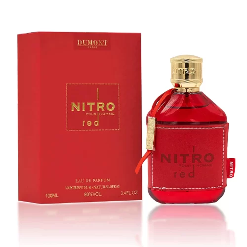 Dumont Nitro Red 100ml frasco con caja perfume árabe hombre aromático frutal manzana sandía y sándalo