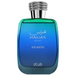 Perfume Hawas Atlantis 100ml frasco árabe hombre amaderado acuático mineral bergamota gálbano notas marinas y sándalo