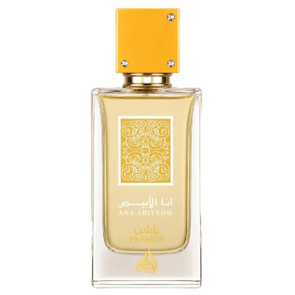 Perfume Lattafa Ana Abiyedh Passion 60ml frasco árabe unisex frutal vainilla tropical maracuyá bergamota y muguete