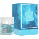 Lattafa Khamrah Waha 100ml frasco con caja perfume árabe unisex aromático acuático fresco yuzu pepino y vainilla