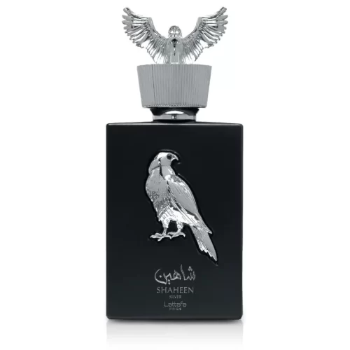 Perfume Lattafa Pride Shaheen Silver 100ml frasco árabe unisex amaderado musgoso cítrico bergamota cassis y musgo