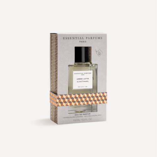 Essential Parfums Ambre Latte 100ml - Frasco y estuche Essential Parfums Ambre Latte 100ml frasco con estuche perfume nicho unisex gourmand amaderado vainilla benjuí tonka