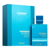 Al Haramain Amber Oud Aqua Dubai 75ml frasco con caja perfume árabe unisex cítrico frutal bergamota mandarina melón ámbar