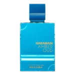 Perfume Al Haramain Amber Oud Aqua Dubai 75ml frasco árabe unisex cítrico frutal bergamota mandarina melón piña almizcle