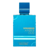 Perfume Al Haramain Amber Oud Aqua Dubai 75ml frasco árabe unisex cítrico frutal bergamota mandarina melón piña almizcle