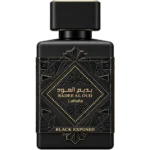 Perfume Lattafa Bade'e Al Oud Black Exposed 100ml frasco árabe unisex ambarado avainillado incienso toffee cacao vainilla