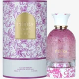 Lattafa Petra Viola 100ml frasco con caja perfume árabe mujer floral frutal gourmand frambuesa violeta sándalo cedro