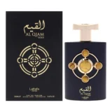 Lattafa Pride Al Qiam Gold 100ml frasco con caja perfume árabe unisex ambarado amaderado frambuesa cuero oud
