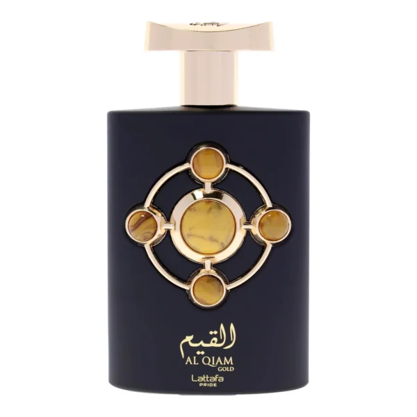 Perfume Lattafa Pride Al Qiam Gold 100ml frasco árabe unisex ambarado amaderado frambuesa azafrán cuero oud ámbar